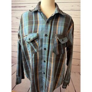 Frostproof Flannel Shirt Large Mens 16 16.5 Plaid Western 70s USA Pockets Cotton